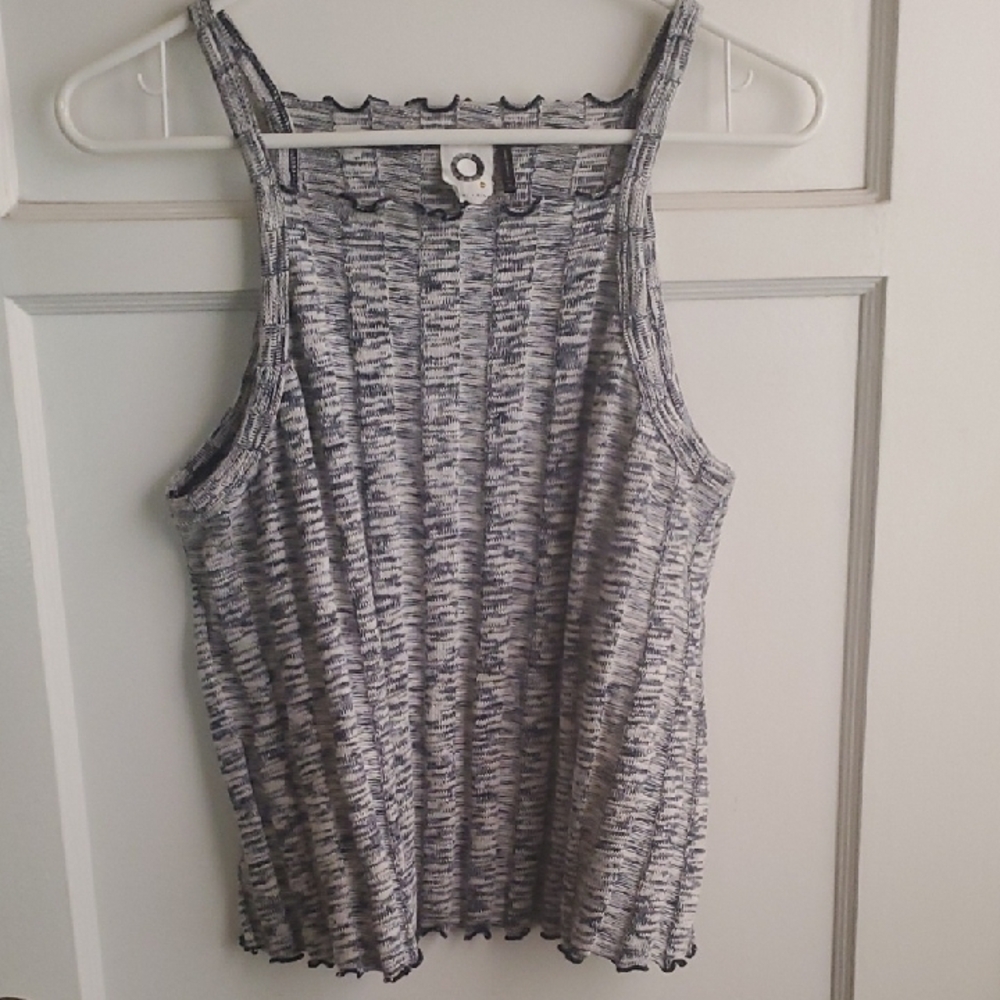 Antropology Akemi+Kim Gray and White Ribbed Tank Top with Wide Straps